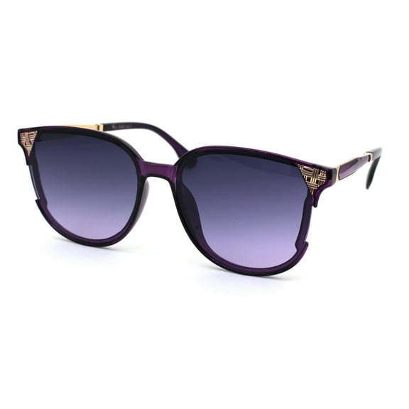 Womens Metal Wicker Jewel Horn Trim Designer Sunglasses Purple Smoke