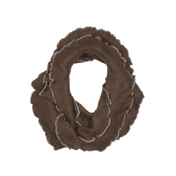Womens Metalic Ruffled Trip Infinity Scarf - Dark Olive