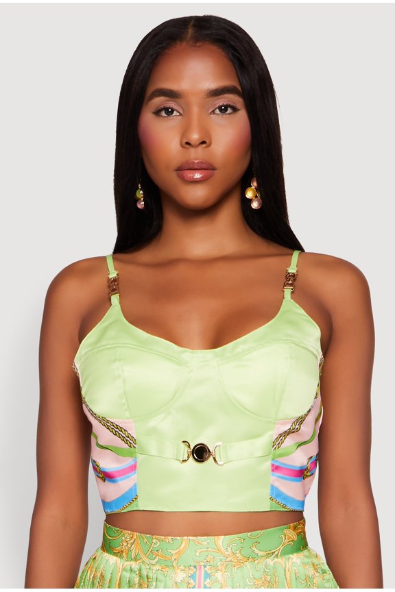 Womens Metallic Detail Patterned Bustier Top