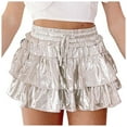 thumbnail image 1 of Womens Metallic Skirt Shiny Flared Pleated Skirt Layered Ruffle Hem Mini Skirt Halloween Rave Skirt, 1 of 6