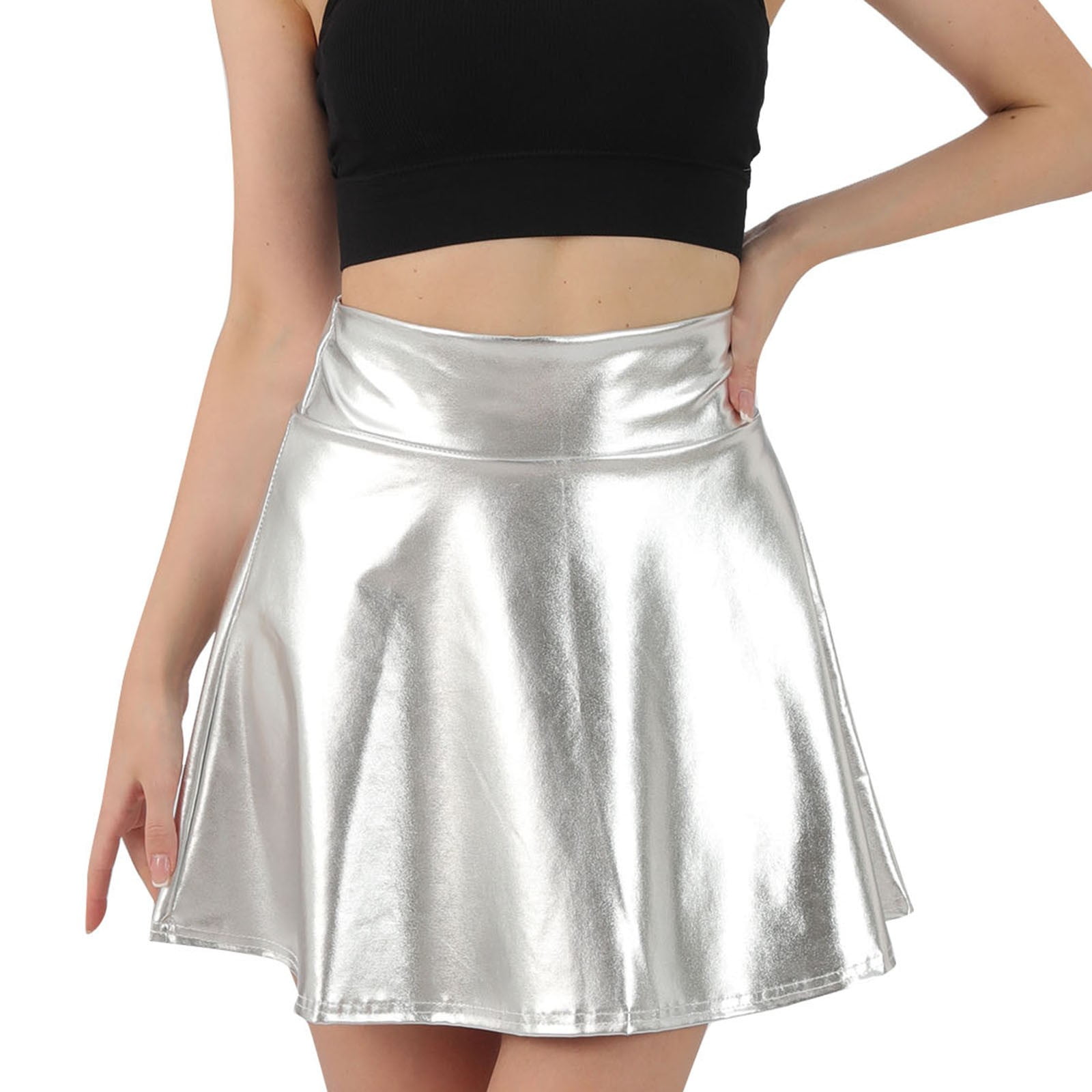 Women's Mini Short Skirt Holographic Metallic Skirts Bodycon Short 