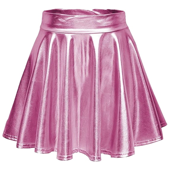 Womens Metallic Skirt Silver Shiny Flared High Waist Mini Holographic Pleated Skirts Leisure Fashion