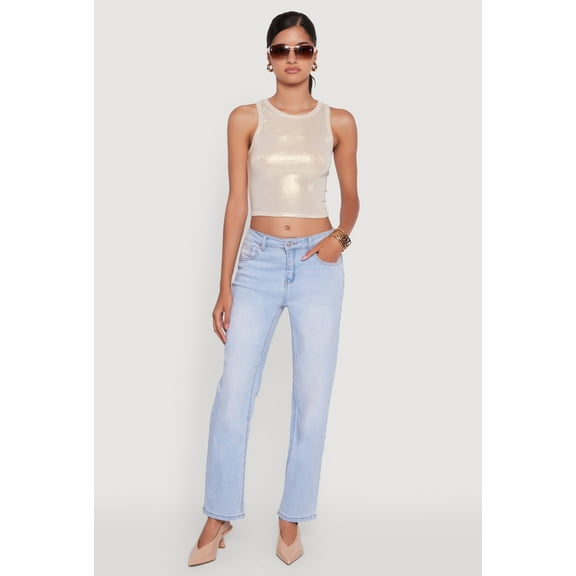 Womens Metallic Sleeveless Crop Top