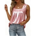 thumbnail image 1 of Womens Metallic Tank Tops Casual Square Neck Shiny Sparkly Top Party Night out Pleated Blouses( Pink, M ), 1 of 5