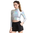 thumbnail image 1 of Womens Metallic Top Long Sleeve Turtleneck Crop Top (White L), 1 of 3