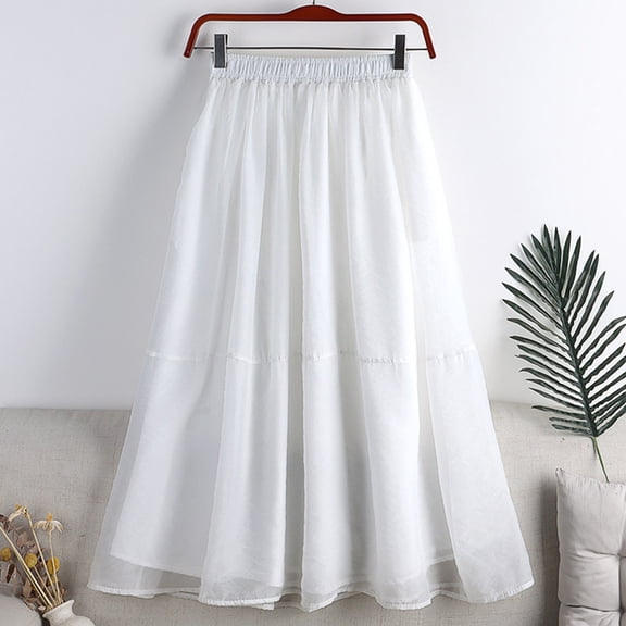 Womens MiDi Skirt High-Waist Solid Color A-Line Skirt with Pockets Elegant Skirt