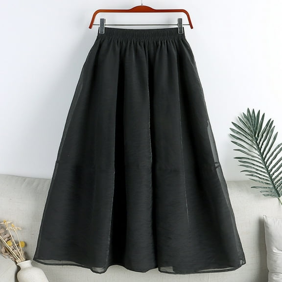 Womens MiDi Skirt High-Waist Solid Color A-Line Skirt with Pockets Elegant Skirt