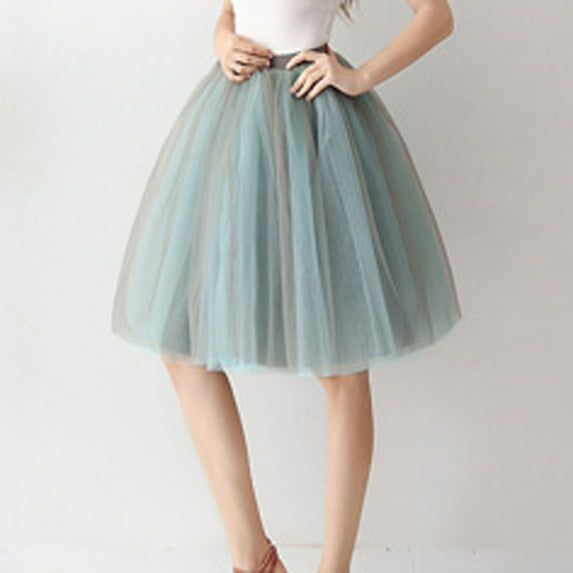 Womens MiDi Skirt Solid Color Elastic Waist Tulle Tutu Skirt Layered Party Skirt
