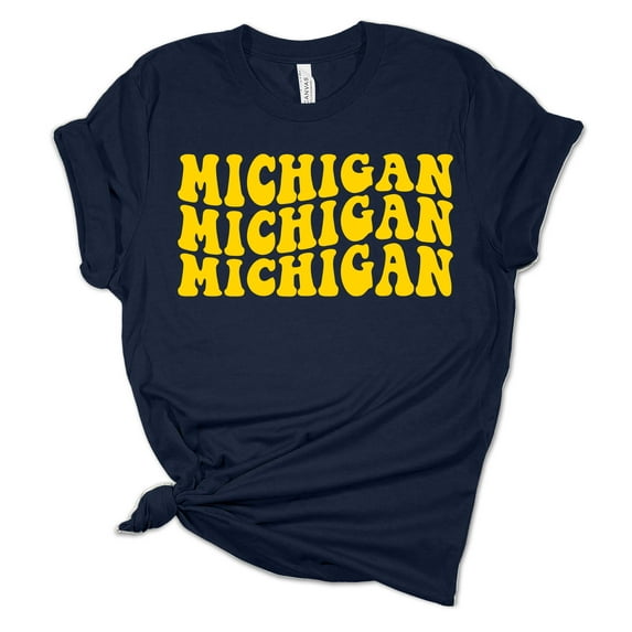 Womens Michigan Repeat Retro Football Team Color Ladies Short Sleeve T-shirt-Navy Blue-4xl