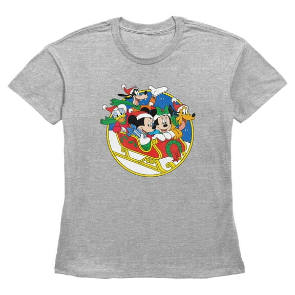 Womens Mickey & Friends Christmas Family Sled Adventures T Shirt