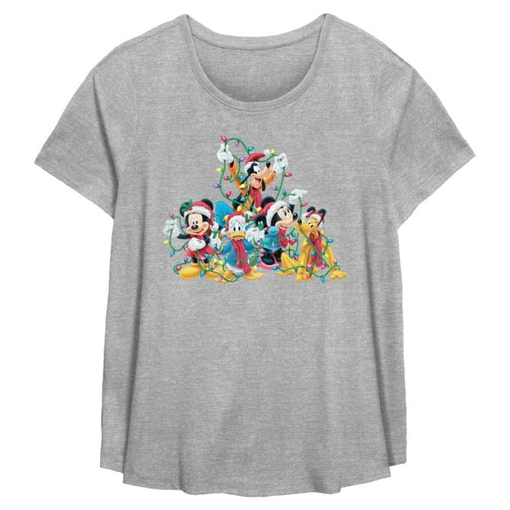 Womens Mickey & Friends Family and Christmas Lights T Shirt