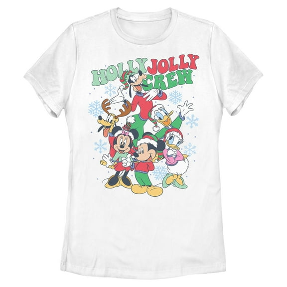 Womens Mickey & Friends Snowflake Holly Jolly Crew T Shirt