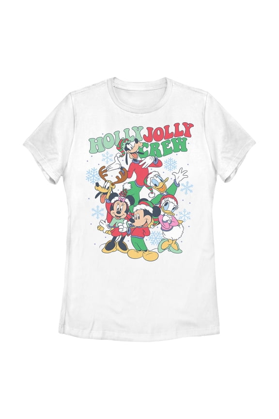 Womens Mickey & Friends Snowflake Holly Jolly Crew T Shirt