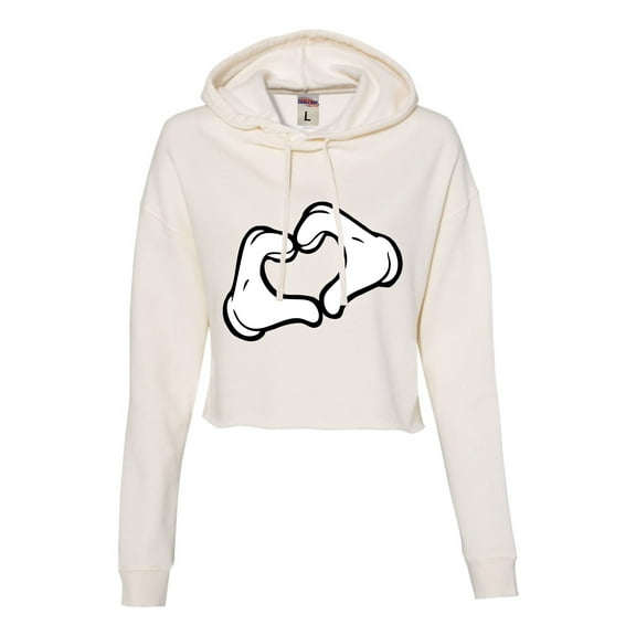 Womens Mickey Heart Hands Cropped Hooded Sweatshirt