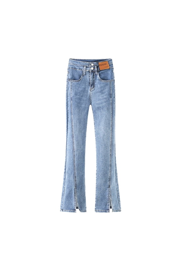 Womens Micro Flare Jeans Straight Leg Side Slit Stretch High Waisted Denim Pants Fashion Versatile Long Trousers Bootcut Jeans for Women