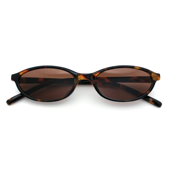 Womens Micro Oval Snug Dad Fashion Thin Plastic Sunglasses Tortoise - Brown