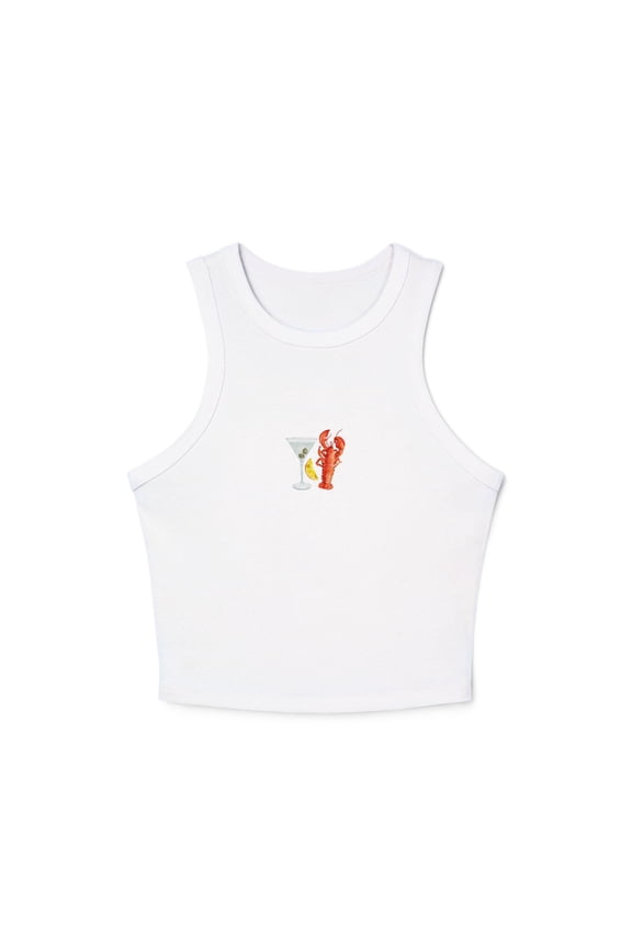 Womens Micro Rib Racer Tank Top, tight ribbed tank top, martini and lobster, bachelorette party gift for bride and bridesmaids