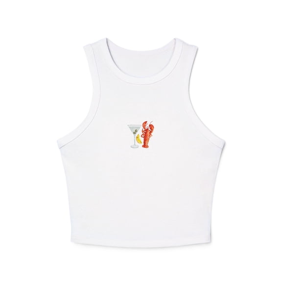 Womens Micro Rib Racer Tank Top, tight ribbed tank top, martini and lobster, bachelorette party gift for bride and bridesmaids