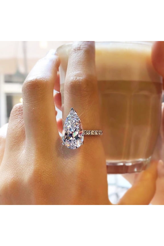 Womens Micro Zircon Drop Shaped Ring For Wedding Engagement Jewelry Fashion Anniversary Promise Jewelry For Me