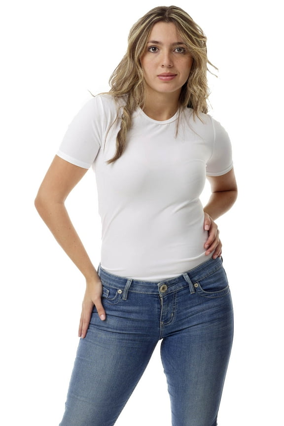 Womens Microfiber Compression Crew Neck T-Shirt