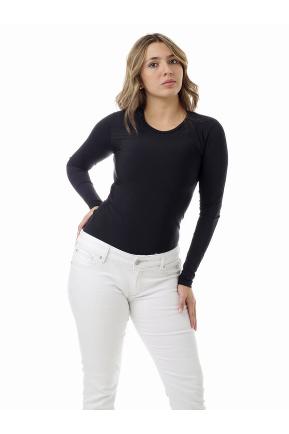 Womens Microfiber Compression Crew Neck Top Long Sleeve