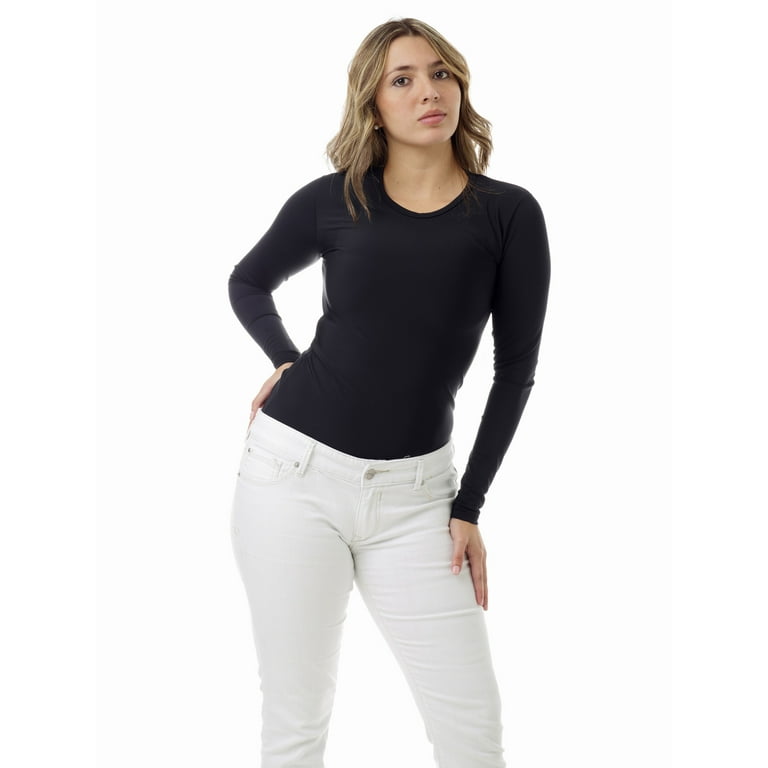 Womens Microfiber Compression Crew Neck Top Long Sleeve 