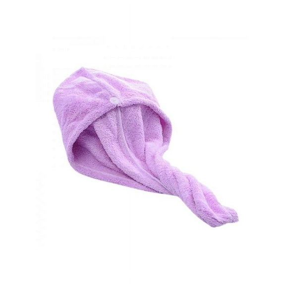 Womens Microfiber Towel Turban Quick Dry Hair Drying Wrap Shower Cap Button Coral Fleece