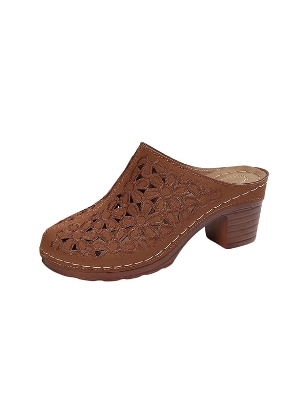 Womens Mid Block Heels Sandals Closed Toe Sliders Chunky Heels Sandal Ladies Clogs Comfort Breathable Beach Mules Shoes Stylish Slip-On Casual Slippers
