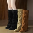 thumbnail image 1 of Womens Mid Calf Boots Chunky Mid Heel Pointy Toe Suede Long Tall Booties Casual Winter Warm Comfortable Boots Solid Color Shoe for Women's Trendy Brown 7, 1 of 7