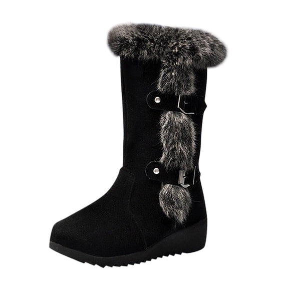 Womens Mid Calf Boots Heel Plus Buckle Warm Suede Winter Fashion Boots Boots Belt Cotton Wedge Boots