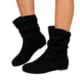 thumbnail image 1 of Womens Mid Calf Boots Slouch Ruched Booties Low Heel Round Toe Casual Fall Winter Fashion Comfortable Shoes Black 7.5, 1 of 8