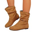 thumbnail image 1 of Womens Mid Calf Boots Slouch Ruched Booties Low Heel Round Toe Casual Fall Winter Fashion Comfortable Shoes Brown 7, 1 of 8
