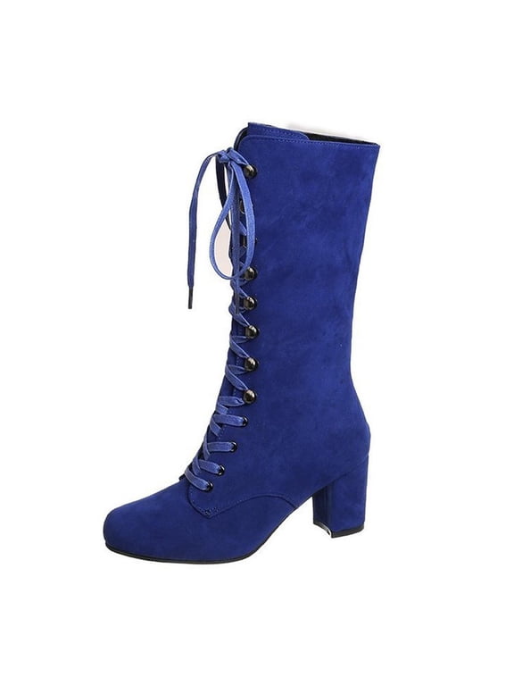 Womens Mid Calf Cone Block Heel Boots 60s 70s Retro Gothic Rock Punk Knee High Boots Mid Calf Boots Women Lace up Motorcycle Boots Cowgirl Cowboy Boots US Size 4 5 6 7 8 9