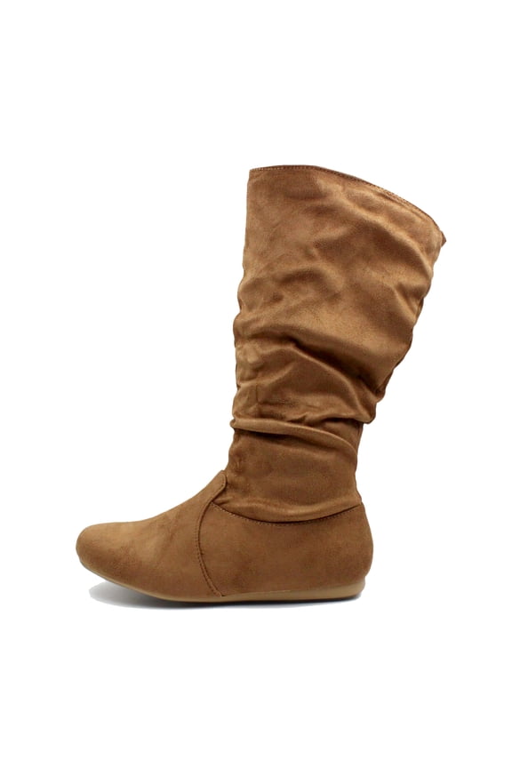 Womens Mid Calf Fall Boots Faux Suede Slouch Riding Boot Shoe