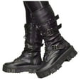 thumbnail image 1 of Womens Mid Calf Motorcycle Riding Combat Boots Punk Studded Buckles Leather Chunky Platform Tall Boots with Side Zipper Black Size 8.5, 1 of 4