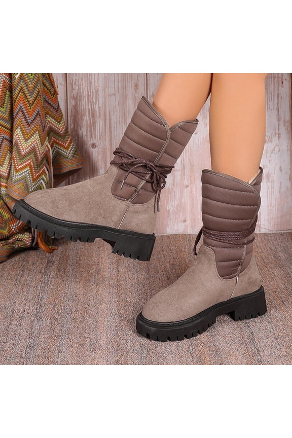 Womens Mid Calf Snow Boots Fashion Casual Comfortable Winter Pull On Solid Color Round Toe Fleece Lined Flat Sole For Warm Everyday Wear Winter Boots For Women