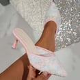 thumbnail image 1 of Womens Mid High Heel Sandals Ladies Quilted Patent Slip On Square Toe Stiletto Party Shoes Multicolor 8, 1 of 7