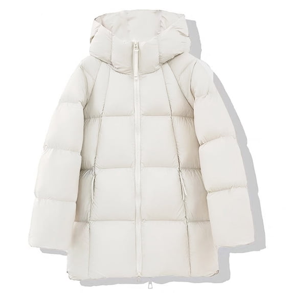 Womens Mid Length Hooded Puffer Jacket Solid Color Thick Zip Up Pocket For Winter Fashion Womens Winter Coats