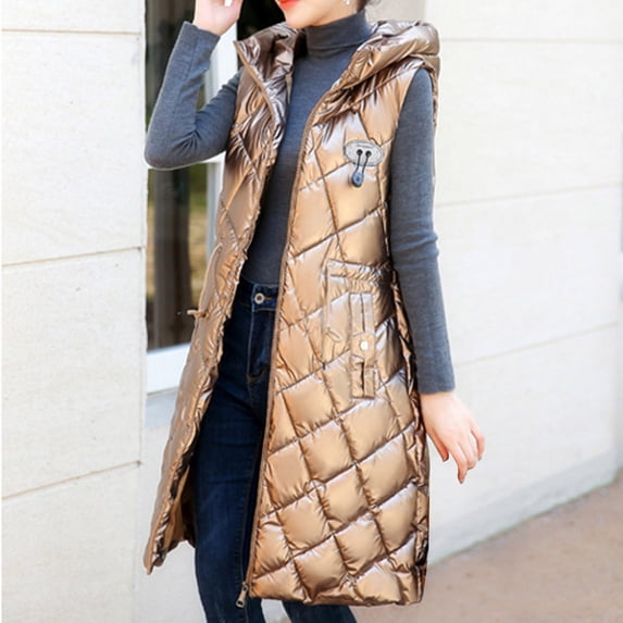 Womens Mid Length Puffer Vest Sleeveless For Winter Layered Warmth Womens Winter Coats