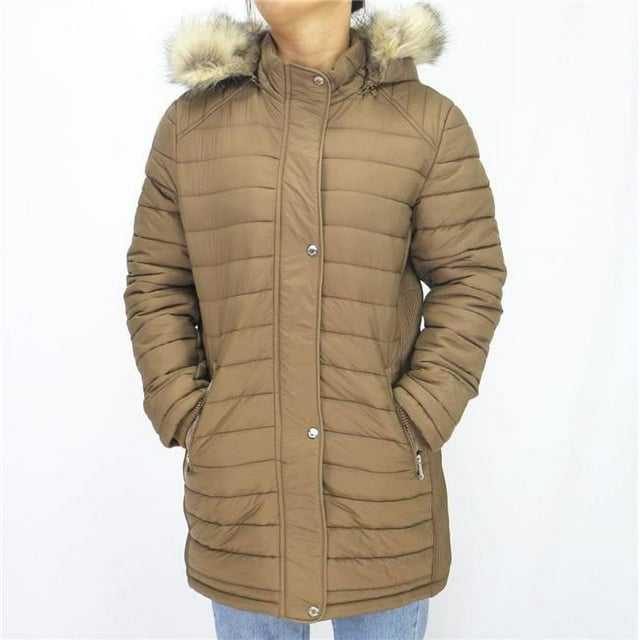 Womens Mid-Length Quilted Jacket&#44; Tan - Case of 12