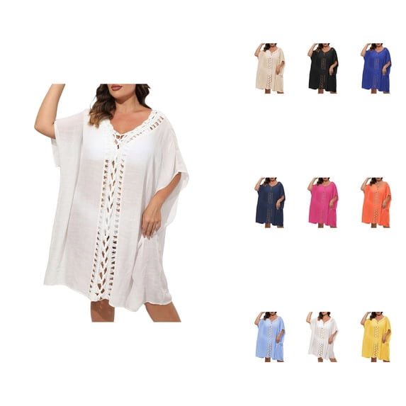 Womens Mid-Length Sleeve Pullover Plus Size Viscose Prayer Dress Swimsuit Cover-Up Bottoms