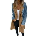 thumbnail image 1 of Womens Mid Length Trench Coat, Denim Patchwork Denim Button Jacket, Plus Size Long Sleeve Jean Jackets Outerwear Khaki 4XL, 1 of 7
