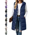 thumbnail image 1 of Womens Mid Length Vest Hooded Sleeveless Zip Front Casual Fall Winter Vest, 1 of 9