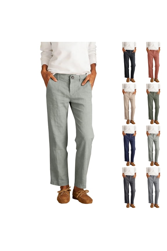 Womens Mid Rise Linen Pants Button Closure Straight Leg Casual Work Trousers Lightweight Breathable Side Pockets Summer Daily Casual Bottoms,S,#03 Light Green