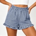 thumbnail image 1 of Womens Mid Rise Shorts with Pockets Plaid Printed Wide Leg Ruffled Hem Elastic Waisted Summer Beach Short for Women, 1 of 6