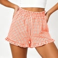 thumbnail image 1 of Womens Mid Rise Shorts with Pockets Plaid Printed Wide Leg Ruffled Hem Elastic Waisted Summer Beach Short for Women, 1 of 6