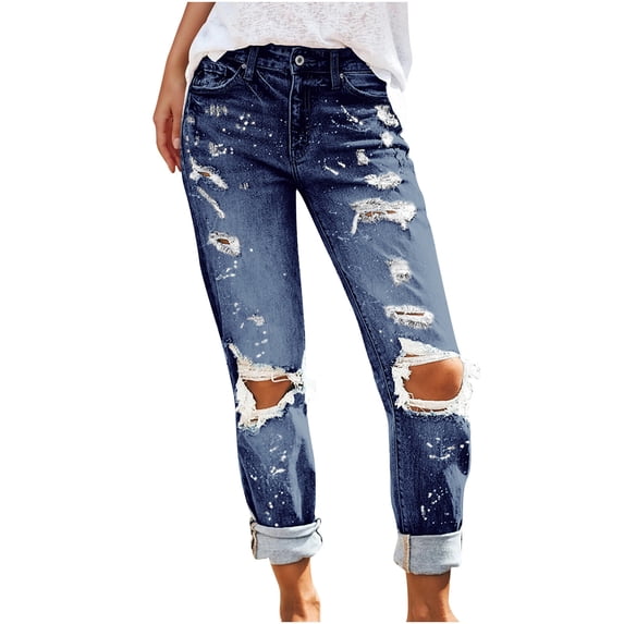 Womens Mid Rise Skinny Distressed Denim Jeans Button Fly With Pockets For Fashion Everyday Wear Denim Pants For Women