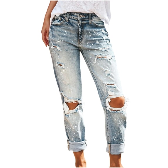 Womens Mid Rise Skinny Distressed Denim Jeans Button Fly With Pockets For Fashion Everyday Wear Denim Pants For Women