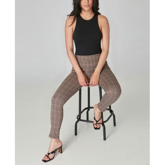 Womens Mid Rise Skinny Pants Jacquard Gingham L