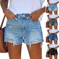 thumbnail image 1 of Womens Mid Rise Stretchy Cut Off Denim Shorts Distressed Ripped Jean Shorts Blue 2XL, 1 of 6